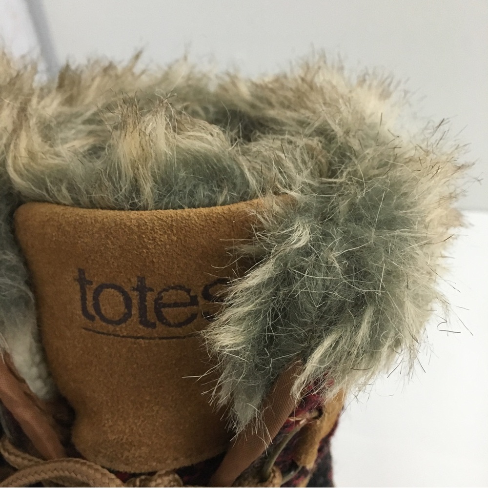 Totes Faux Fur Plaid Cloth Lace Up Winter Duck Boots Lynn Tan Size 7 M - Picture 9 of 13